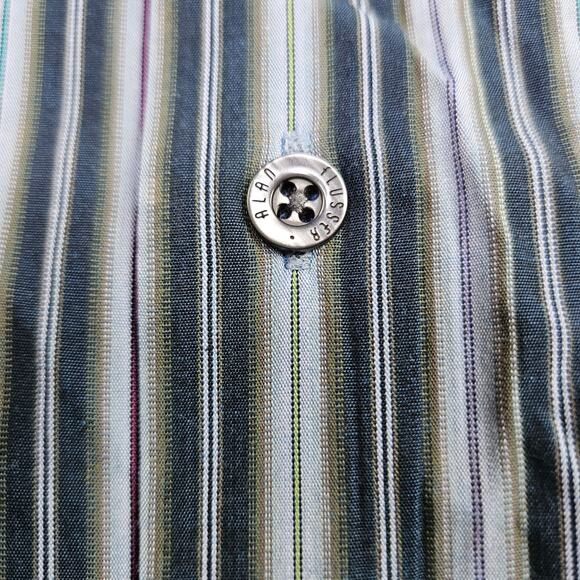 🦃 Mens Alan Flusser Cotton Casual Button Down Top Size Xl Multicolor Striped - Picture 6 of 11